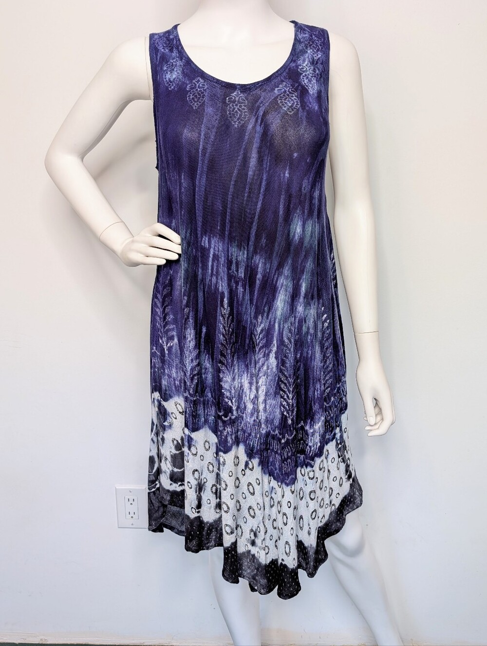 Y2K Flowy Light Weight Blue, White, & Black Tie-dye Sleeveless Sundress Boho